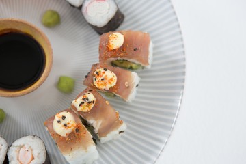Various sushi served on plate
