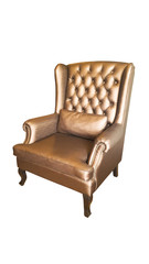 Brown vintage armchair isolated on white background