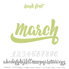 Vector Alphabet. Calligraphic font. Unique Custom Characters. Hand Lettering March for Designs - logos, badges, postcards, posters, prints. Modern brush handwriting Typography.