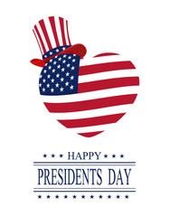 Presidents Day. Greeting card on a white background. Isolated. stylized heart and hat in the colors of the flag. illustration