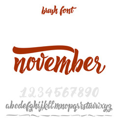 Vector Alphabet. Calligraphic font. Unique Custom Characters. Hand Lettering November for Designs - logos, badges, postcards, posters, prints. Modern brush handwriting Typography.