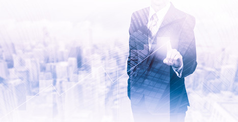 Business concept the company's growth and increase statistics. A successful leader. Double exposure