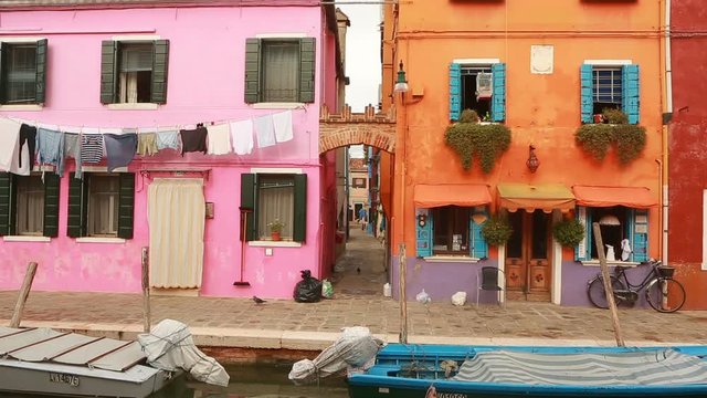 Exterior of colorful houses in Burano Island, Venice
