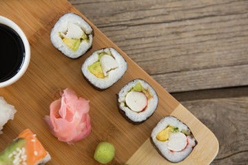 Set of assorted sushi served on tray