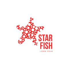 Graphic silhouette starfish logo template, vector illustration isolated on white background. Stylized graphic starfish logotype, logo design, summer vacation concept