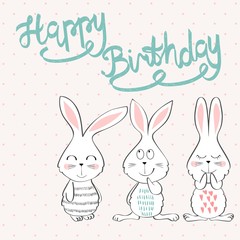 Collection of cute artistic cards for kids. Bunny in vector. Greeting card for birthday.