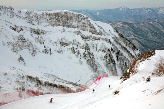 People skiing at Gorky gorod resort in Sochi