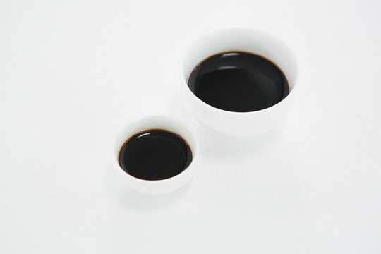 Two soy sauce bowl on white background