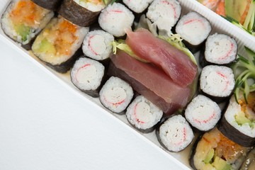 Tray of assorted sushi