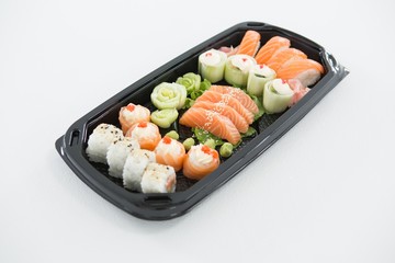 Tray of assorted sushi