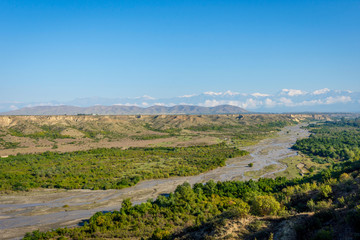 River, meadow and snowy mountains, Azerbaijan