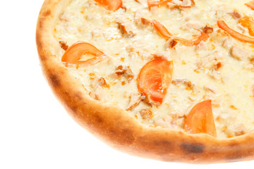 Delicious classic italian Pizza with chicken, tomatoes and cheese