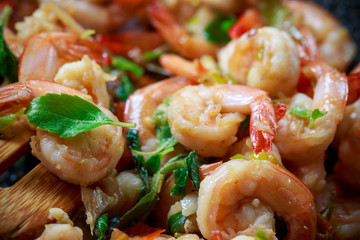 close up prawns spicy with hot basin