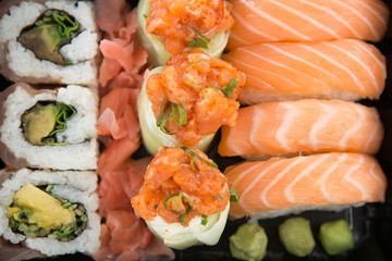 Tray of assorted sushi