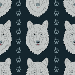 seamless pattern with wolves and traces