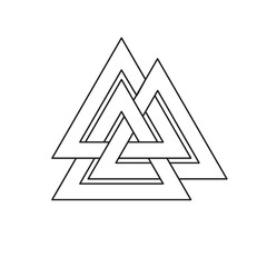 Valknut symbol. Three interlaced triangles symbolize the three worlds of Asgard, Midgarst and Hell. A symbol of the god Odin. It has big magic power.