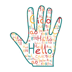 Friendship hand hello and hi with hello pattern meadow
