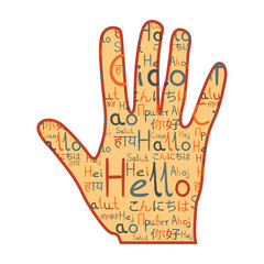 Friendship hand hello and hi with hello pattern orange