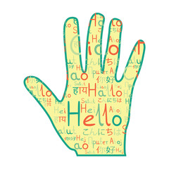 Friendship hand hello and hi with hello pattern yellow