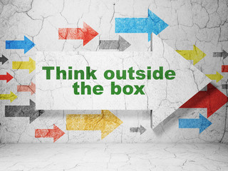 Learning concept: arrow with Think outside The box on grunge wall background