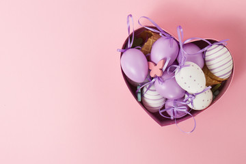 Easter or Spring Concept. Easter Eggs in Beautiful Heart Shaped