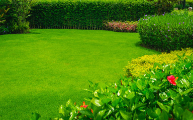 Landscaped Formal,front yard with garden design 