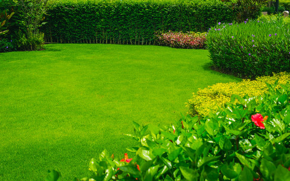 Landscaped Formal,front yard with garden design 
