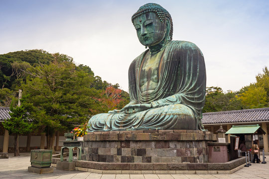 Monumental bronze statue of the Great Buddha in Kamakura, Japan.