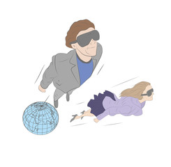 people with glasses of virtual reality feels in flight. vector illustration.