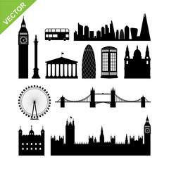 London, England landmark silhouettes vector
