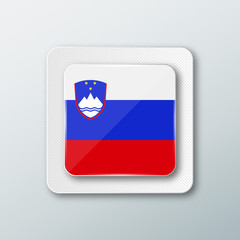 Square button with the national flag of Slovenia with the reflection of light. Icon with the main symbol of the country.