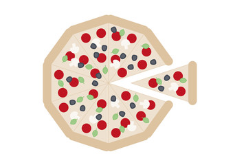 Pizza sliced up in 10 parts