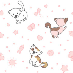 Seamless pattern with cute kittens. Vector background suitable for packaging, textile, wallpaper or prints.