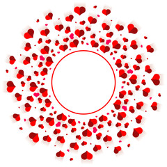 Round vignette, round frame of red hearts. Valentine's day.