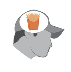 man thinks about a french fries. fast-food concept. vector illustration.