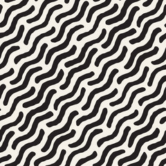 Hand Drawn Scattered Wavy Lines Monochrome Texture. Vector Seamless Black and White Pattern