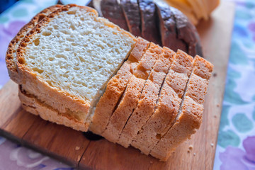 Bread slices on table