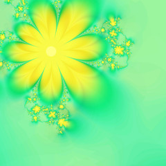 Fototapeta na wymiar Beautiful abstract yellow flowers on a green background. Fractal