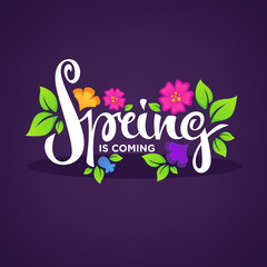 Spring is coming, vector template for your new season greeting b