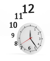 Clock flying figures on white background - 3d rendering