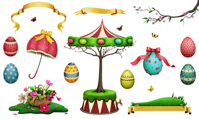 Naklejka premium Easter holiday set of fantasy beautiful spring Easter item for greeting card or poster or illustration for your creativity. 