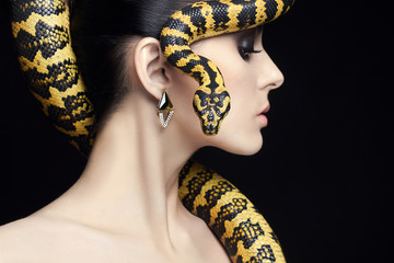beauty woman,snake,jewelry and make-up