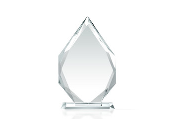 Blank arrow shape glass trophy mockup, 3d rendering. Empty acrylic award design mock up....