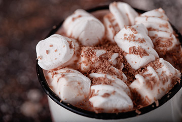 close-up hot chocolate with marshmallow