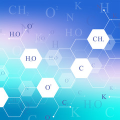 Scientific hexagonal chemistry pattern. Structure molecule DNA research as concept. Science and technology background communication. Medical scientific backdrop for your design. Vector Illustration.