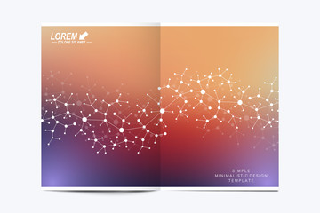 Modern vector template for brochure, Leaflet flyer, advert, cover, catalog, magazine or annual report. Business, science, medical design. Scientific pattern structure molecule DNA. Card surface.