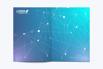 Modern vector template for brochure, Leaflet flyer, advert, cover, catalog, magazine or annual report. Business, science, medical design. Scientific pattern structure molecule DNA. Card surface.