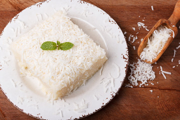 Brazilian traditional dessert: sweet couscous (tapioca) pudding