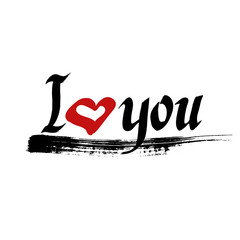 I love you lettering vector with red heart.