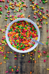 Colorful puffed rice in the bowl